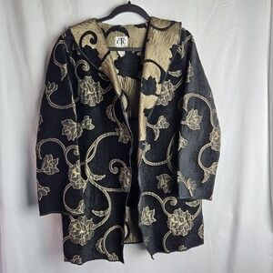 Vtg CTC Carol Turner Collection Chenille Burnout Brocade Open Front Jacket Small